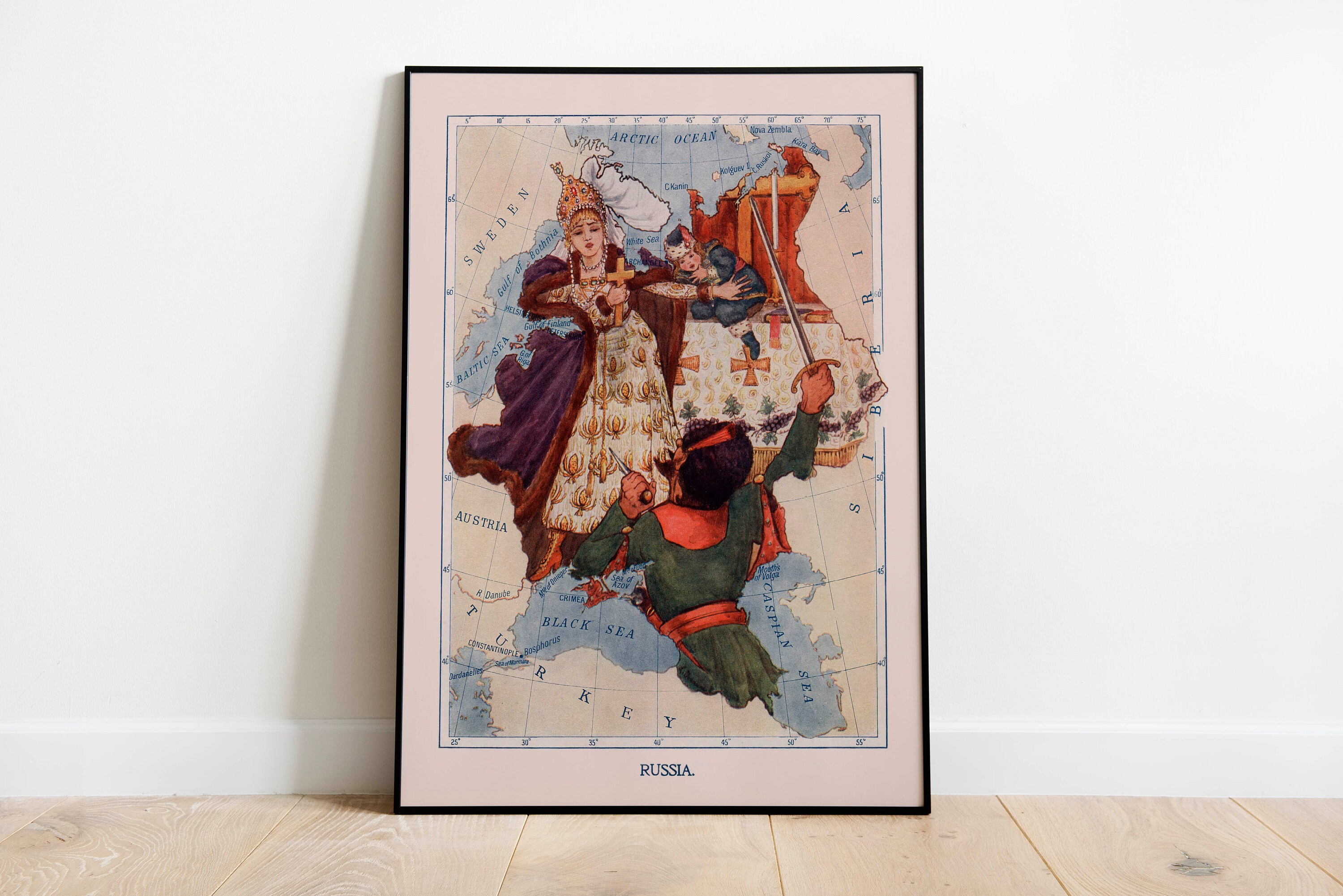 Historical and Pictorial Map of Russia| Old Map Wall Art Print| Framed Art Print| Vintage Map Wall Canvas| Wall Print| Poster Print