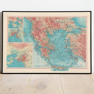 Karte von Albanien und Griechenland| Alte Karte Wanddeko | Vintage Karte Wandkunst| Posterdruck | Karte Wandbild | Gerahmter Kunstdruck| Leinwanddruck Karte