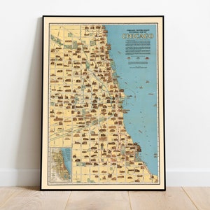 Impression de carte de Chicago pour la décoration murale| vintage Carte Chicago Wall Print| Toile d’art mural de Chicago| Affiche murale ancienne carte