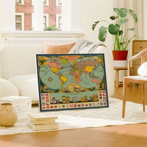 Mapa del mundo de McCormick 1933/ Mapa pictórico/ Gráfico mundial/ Mapa comercial vintage/ Anuncio vintage/ Mapa mundial de decoración de pared