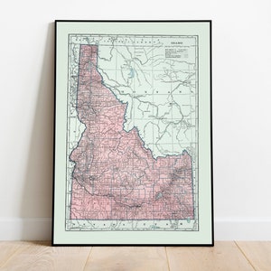 Map of State of idaho| Vintage idaho Map Print| Canvas Wall Art| idaho Wall Art Print| Vintage Map Poster| Pull Down Map