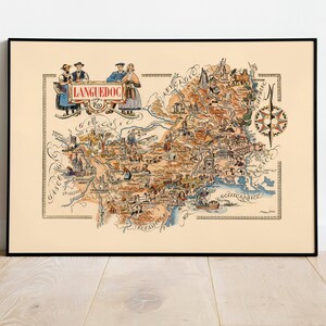 Carte du département du Languedoc, France| Art mural France| impression de carte de France vintage| Impression sur toile étirée| Affiche de décoration murale pour la maison
