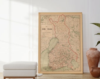 Map of Finland 1897| Suomi| Old Map Wall Decor| Vintage Map Wall Art| Poster Print| Framed Art Print| Canvas Print Map