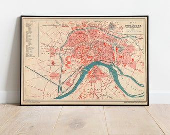 Toulouse City Map Wall Print| Framed Map Wall Decor| 1886 Toulouse Map Art Print| Poster Print| Canvas Print Wall Art| Map Wall Art Poster