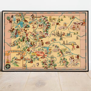 Wyoming Karte Print | Fine Art Prints| 1935 Wyoming Karte Wand Kunst| Gerahmte Wandkunst| Leinwandbild | Poster Kunst| Drucke Wandkunst| Landkarte Wandbilder