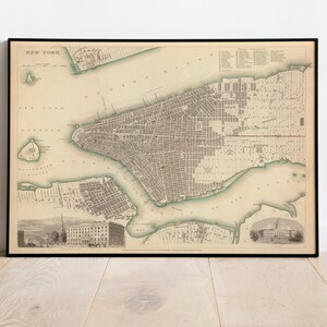 Impression de carte de New York | Tirages d'art| Art mural carte de New York 1840 | Art encadré | Art sur toile| Art de l'affiche| Impressions d'art mural | Impressions murales de la carte de la ville