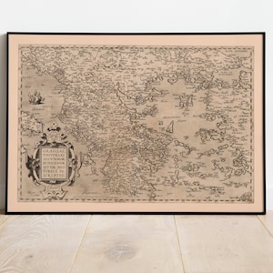 Historische Karte von Griechenland 1570| Alte Karte Wanddeko | Vintage Karte Wandkunst| Posterdruck | Gerahmter Kunstdruck| Leinwanddruck Karte