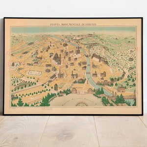 Impresión de pared del mapa de la ciudad de Florencia / Impresión de póster / Arte de la pared del lienzo / Cartel de la pared del mapa de Florencia / Mapa de la pared vintage / Decoración de la pared del cartel del mapa