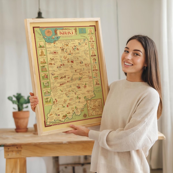 Impresión de mapa vintage de Indiana: arte mural de historia del arte de 1932