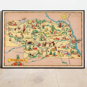 Nebraska Karte Print | Kunstgeschichte| 1935 Nebraska Karte Wandkunst| Gerahmte Wandkunst| Leinwandbild | Poster Kunst| Drucke Wandkunst| Landkarte Wandbilder