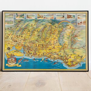 Mapa de la ciudad pictórica de Honolulu / Mapa antiguo Impresión de arte de pared / Impresión de arte enmarcado / Mapa vintage Lienzo de pared / Impresión de pared / Impresión de póster