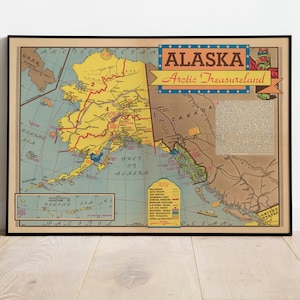 Alaska Karte Print | Kunstgeschichte| 1940 Alaska Karte Wandkunst| Gerahmte Wandkunst| Leinwandbild | Poster Kunst| Drucke Wandkunst| Landkarte Wandbilder