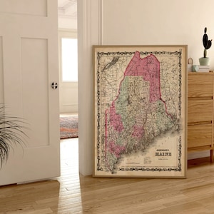 1862 Map of Maine| Maine Old Map| Maine Antique Map| Antique Map for Decoration| Vintage USA Reproduction Map| Maine Geographic Map