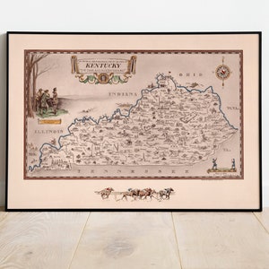 Historische und Geographische Karte von Kentucky| Vintage Karte Poster | Kentucky Map Wall Print | Kentucky Karte Leinwand Kunst| Kentucky Karte Poster