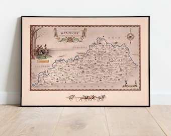 Historical and Geographical Map of Kentucky| Vintage Map Poster| Kentucky Map Wall Print| Kentucky Map Canvas Wall Art| Kentucky Map Poster