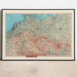 Geographische Karte von Mitteleuropa| Karte Wanddeko | Karte Wandkunst| Posterdruck | Karte Wandbild | Gerahmter Kunstdruck| Leinwanddruck Karte