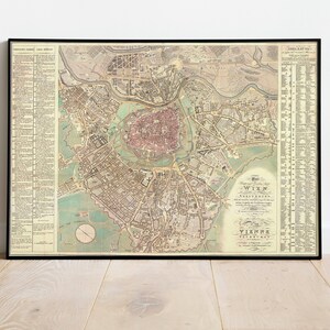 Wien Stadt Karte Wandbild| 1824 Wien Stadtplan Karte| Posterdruck | Kunstdruck auf Leinwand | Alte Karte Wand Kunst Poster | Gerahmte Landkarte als Wanddeko