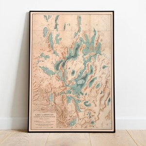 Carte du lac Lahontan 1885| Cartes du Nevada| Décor mural de vieille carte| art mural de carte vintage| Impression d’affiche| Impression d’art encadrée| Tableau sur toile Carte