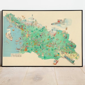 Mapa pictórico de Georgia/ Decoración de pared de mapa antiguo/ Arte de pared de mapa vintage / Impresión de póster / Impresión de arte enmarcado / Mapa de impresión de lienzo