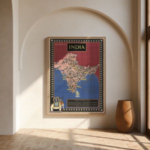 Indien Karte Drucken | Fine Art Prints | 1943 Indien Karte Wandkunst | Gerahmte Wandkunst | Leinwand Kunst | Plakatkunst| Druckt Wandkunst | Karte Wandbilder