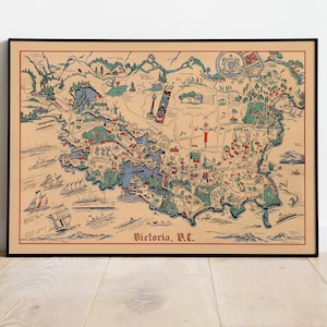 Victoria Karte Drucken | Kunstgeschichte| 1939 British Columbia Karte Wandkunst| Gerahmte Kunst | Leinwand Kunst | Plakatkunst| Druck Wand Kunst | City Map Wandbild