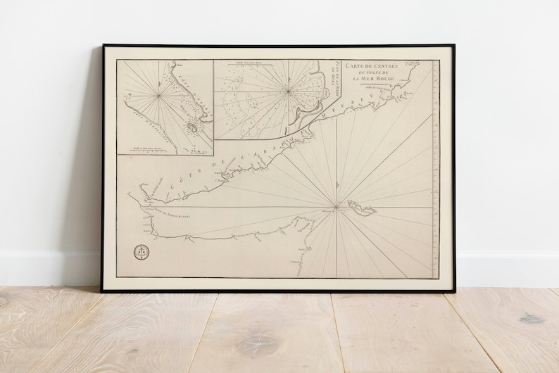 Carta nautica del Golfo di Aden e del Mar Rosso 1810/ Decorazione da parete vecchia mappa/ Arte da parete mappa vintage/ Stampa poster/Stampa artistica incorniciata/Mappa stampa su tela immagine 1