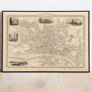 Newcastle Map Print | Fine Art Prints| 1851 Newcastle Karte Wandkunst| Gerahmte Kunst| Leinwandbild | Poster Kunst| Drucke Wandkunst| Stadt Karte Wandbilder