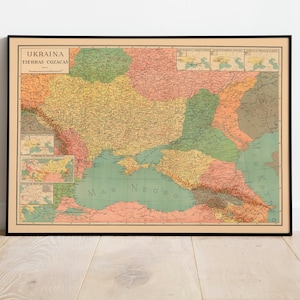 Mapa de Ucrania 1943/ Decoración de pared de mapa antiguo/ Arte de pared de mapa vintage / Impresión de póster / Impresión de arte enmarcado / Mapa de impresión de lienzo