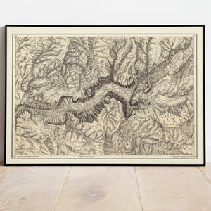Topografische kaart van de Yosemite Valley 1883| Oude kaart wanddecoratie| Vintage kaart kunst aan de muur| Affichedruk| Ingelijste kunstdruk| Kaart op doek