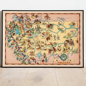 Monatana Mapa Impresión/ Historia del Arte/ 1935 Montana Mapa Arte de la pared / Arte de la pared enmarcado / Arte del lienzo / Arte del cartel / Impresiones Arte de la pared / Impresiones de la pared del mapa