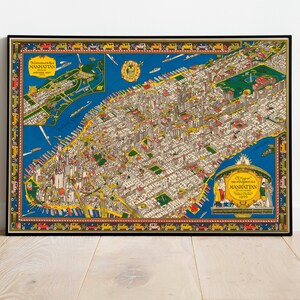 Manhattan Karte Wandbild | 1926 Manhattan Stadtplan Karte | Posterdruck | Kunstdruck auf Leinwand | Alte Karte Wand Kunst Poster | Gerahmte Landkarte als Wanddeko