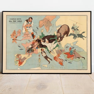 Karte von Europa im Ersten Weltkrieg | WW1 Europa Karte Print| Leinwandbild | Militärische Karte Wandbild | Vintage-Propaganda-Poster