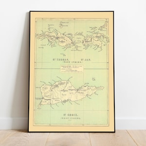 Mapa de St. Thomas, St. Jan y St. Crook 1853/ Vintage Map Prints Wall Art/ Canvas Print Wall Decor/ Pull Down Maps/ Old Map Poster Wall Art
