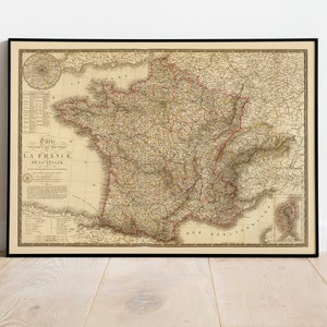 Historische Landkarte von Frankreich 1827| Alte Karte Wanddekor| Vintage Karte Wandkunst | Posterdruck | Gerahmter Kunstdruck | Wandbild Map
