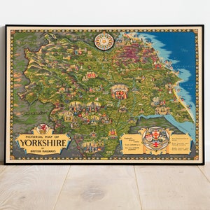 Mapa de Yorkshire / Mapa de Yorkshire Arte de pared / Impresión de lienzo Decoración de pared / Póster de mapa vintage / Impresión de pared de Yorkshire / East Riding of Yorkshire
