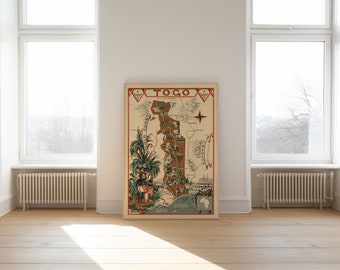 Togo Map Wall Print| Old Map Togo Poster for Wall Decor| Africa Wall Art Print| Togo Canvas Wall Art| Vintage Poster Art