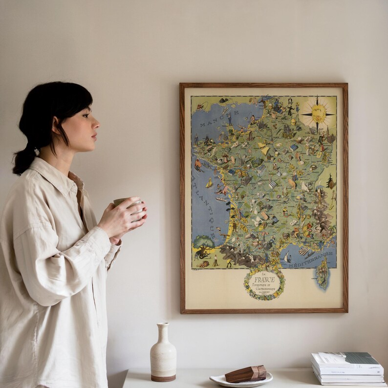 Vintage France Map Print: Gastronomic Touristic Gallery Wrap Canvas image 8