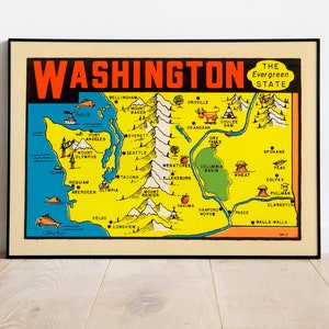 Impression de carte de Washington pour la décoration murale| vintage Carte Washington Wall Print| Toile d’art mural de Washington| Affiche murale ancienne carte
