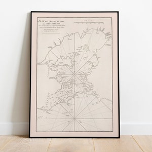 Carta nautica della baia e del porto di Rio de Janeiro 1751/ Decorazione murale vecchia mappa/ Arte della parete mappa/Stampa poster/Stampa artistica incorniciata/Mappa stampa su tela