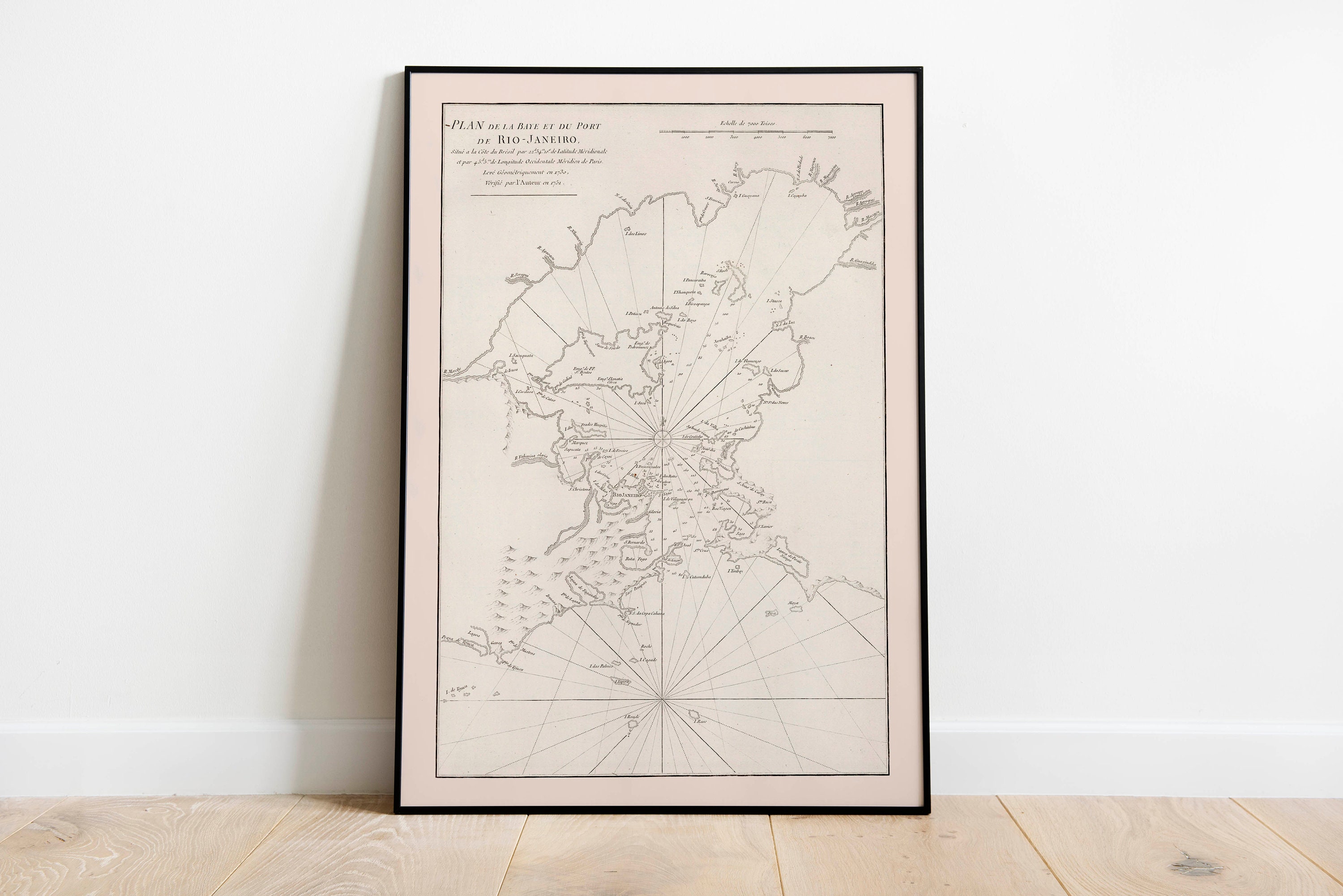 Nautical Chart of Bay and Port of Rio de Janeiro 1751| Old Map Wall Decor| Map Wall Art| Poster Print| Framed Art Print| Canvas Print Map