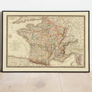 Mapa histórico de Francia 1827/ Decoración de pared de mapa antiguo/ Arte de pared de mapa vintage / Impresión de póster / Impresión de arte enmarcado / Mapa de impresión de lienzo
