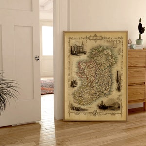 Irland Karte Print Wandkunst| 1851 Irland Vintage Karte Wand Drucke| Leinwanddrucke| Alte Karten Poster Wanddeko| Pull Down Map