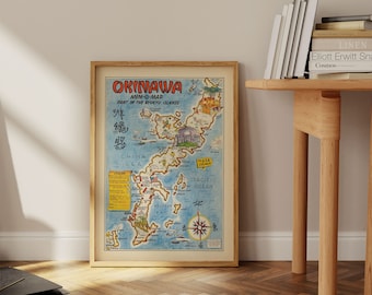 Okinawa Map Print| Art History| 1945 Ryukyu Islands Map Wall Art| Framed Wall Art| Canvas Art| Poster Art| Prints Wall Art| Map Wall Prints