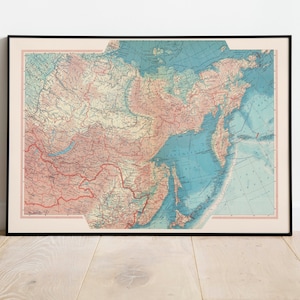 Geographische Karte von Sibirien und Fernost| Karte Wanddeko | Karte Wandkunst| Posterdruck | Karte Wandbild | Gerahmter Kunstdruck| Leinwanddruck Karte