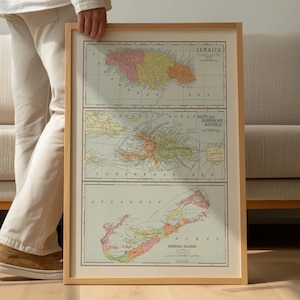 Maps representing Jamaica Haiti the Dominican Republic and the Bermuda Islands 1925: Vintage Wall Art Decor