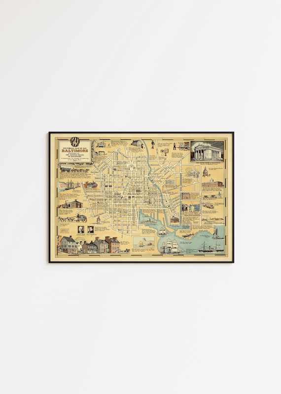 Vintage Baltimore Map Print: Historical Wall Art, Gallery Wrap Canvas