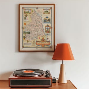 Mappa pittorica del Northumberland, Inghilterra, stampa poster incorniciata, stampa artistica su tela, decorazione da parete