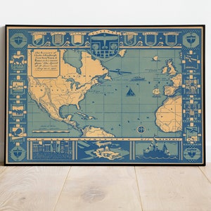 Mapa del vuelo de Charles Lindbergh de Nueva York a París/ Cartel de vuelo/ Regalos de piloto/ Cartel del mapa mundial/ Arte de aviación/ Mapas antiguos