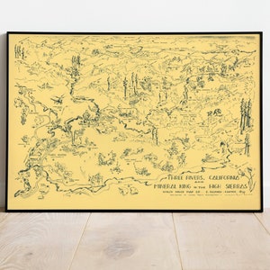 Karte von Three Rivers Region in Kalifornien| Vereinigte Staaten Nationalparks Wandkunst | Wanddeko Poster | Kunst auf Leinwand