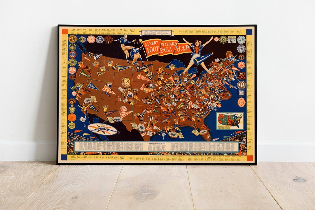 Pictorial College Football Map of the United States Poster Print